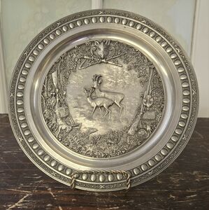 WMF German Silver Metal Hunting Wall Plate with Deer Scene